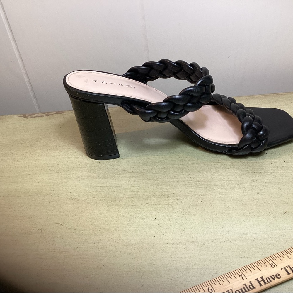Tahari Black Braided Heeled Sandals Sz